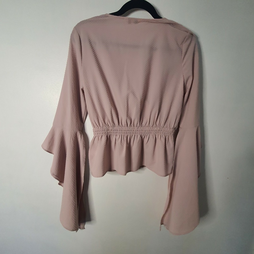 Express Mauve Pink Blouse Small Bell Sleeve V-Neck Top Crossover Wrap Juniors - Picture 5 of 11